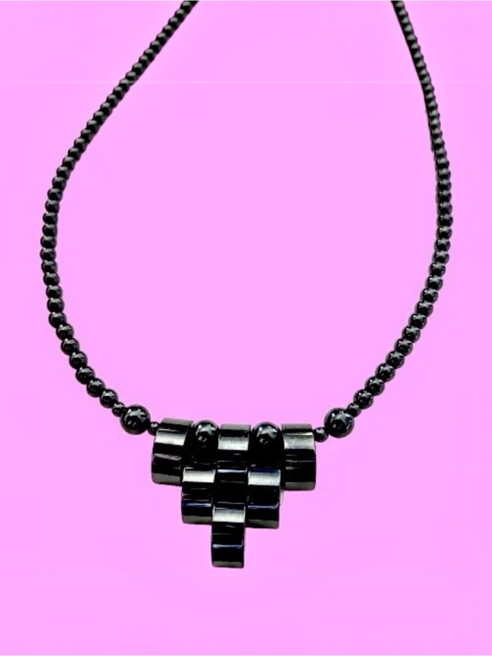 Hematite Necklace Black Stones and Beads 17 in